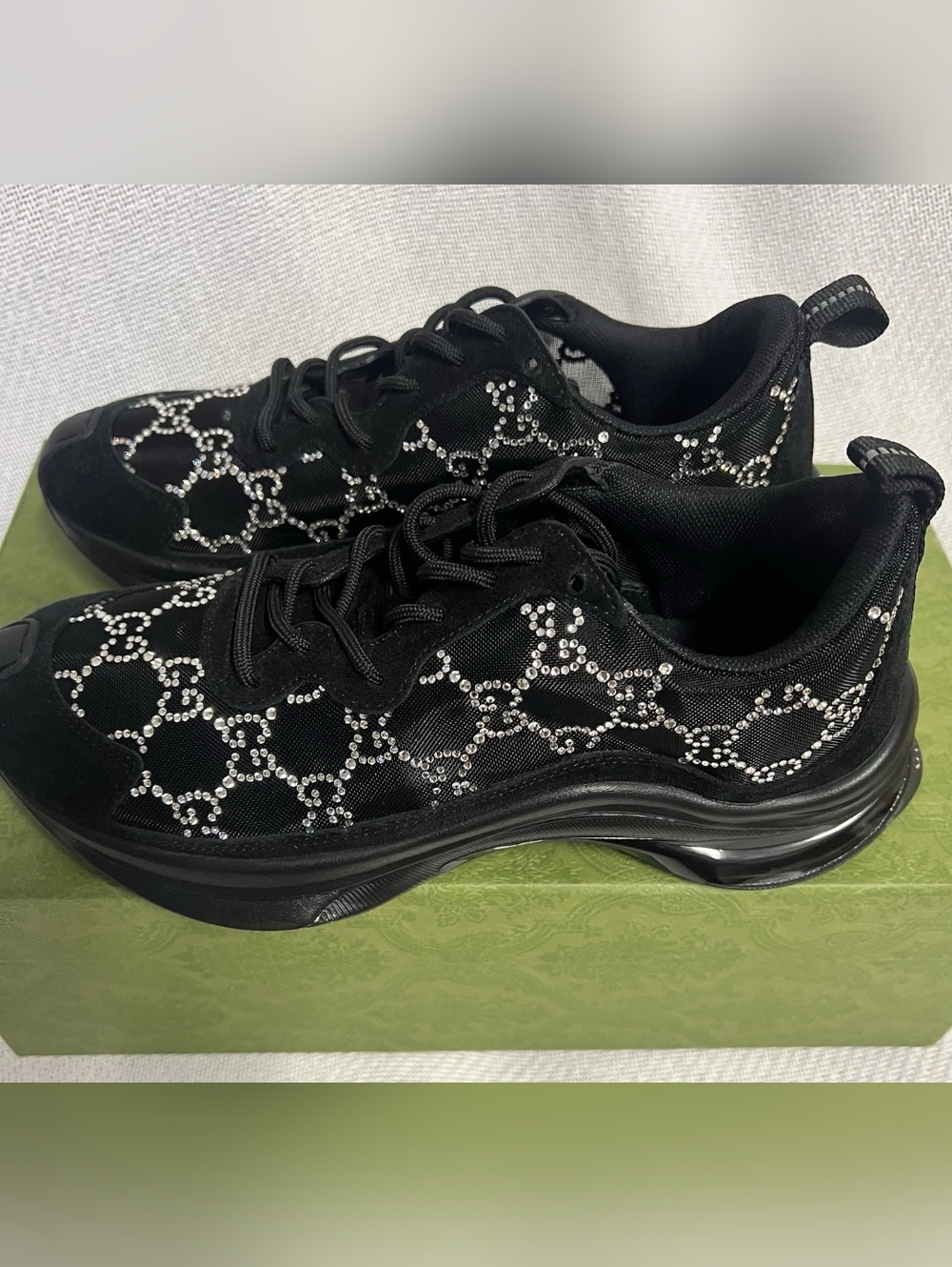 Gucci Black GG Crystal Embellished Run Sneakers - Picture 4 of 10